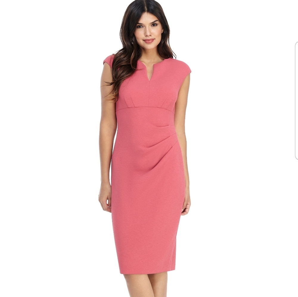 MAGGY LONDON ROSETTE MIDI SHEATH DRESS